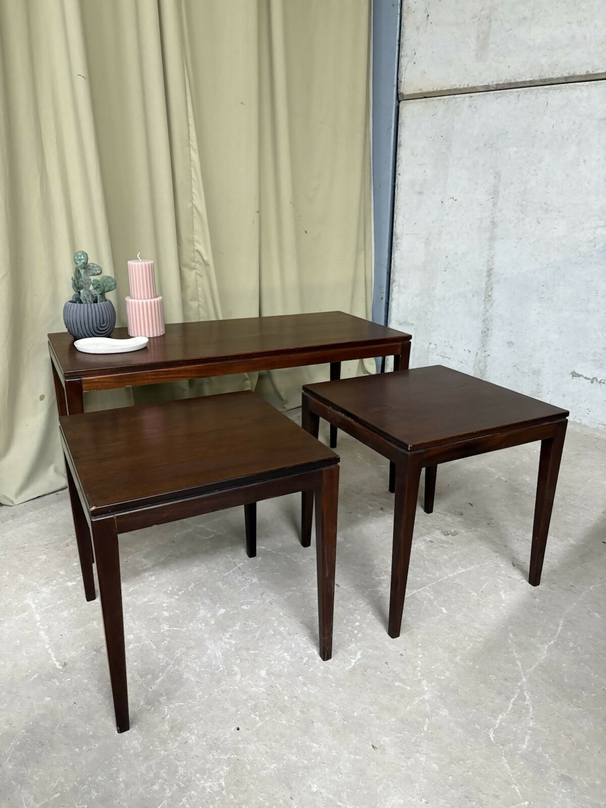 Vintage Mid Century Teak Nest Of Side Tables Scandi Danish Style Retro R1019