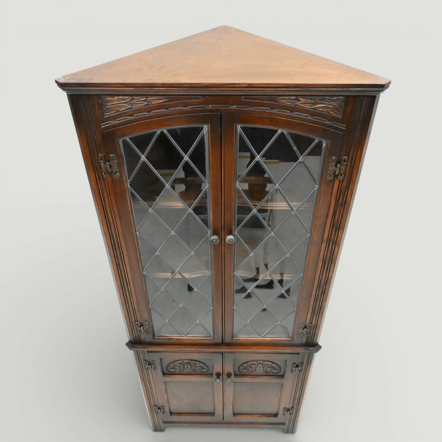 Old Charm Corner Display Cabinet with Leaded Glass Tudor Brown FREE UK Delivery*. SBR11068/2110E