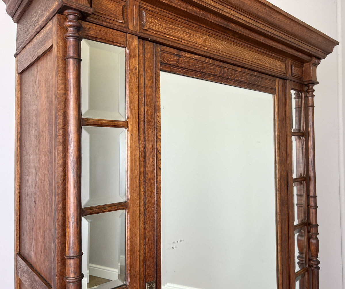 Wardrobe Antique French Style Oak Mirrored Door Carved Armoire LOT 6539