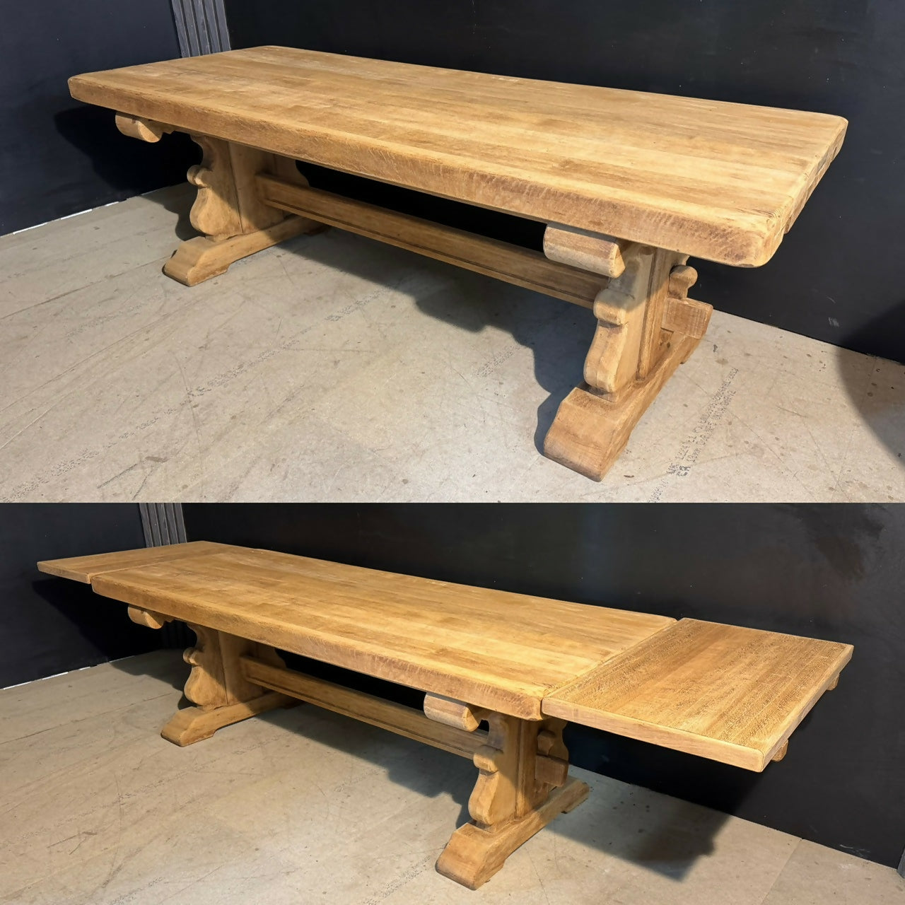 Large Extendable Bleached Oak Farmhouse Dining Table