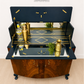 Navy Blue and Gold Art Deco Walnut Drinks Cabinet, cocktail cabinet, 1930s, vintage bar, sideboard, refurbished