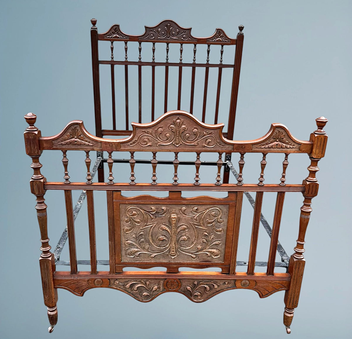 Antique Edwardian Carved Walnut Double Bed
