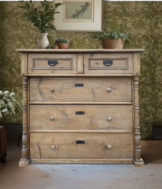 Large Rustic Antique Solid Pine European Style Chest Of Drawers