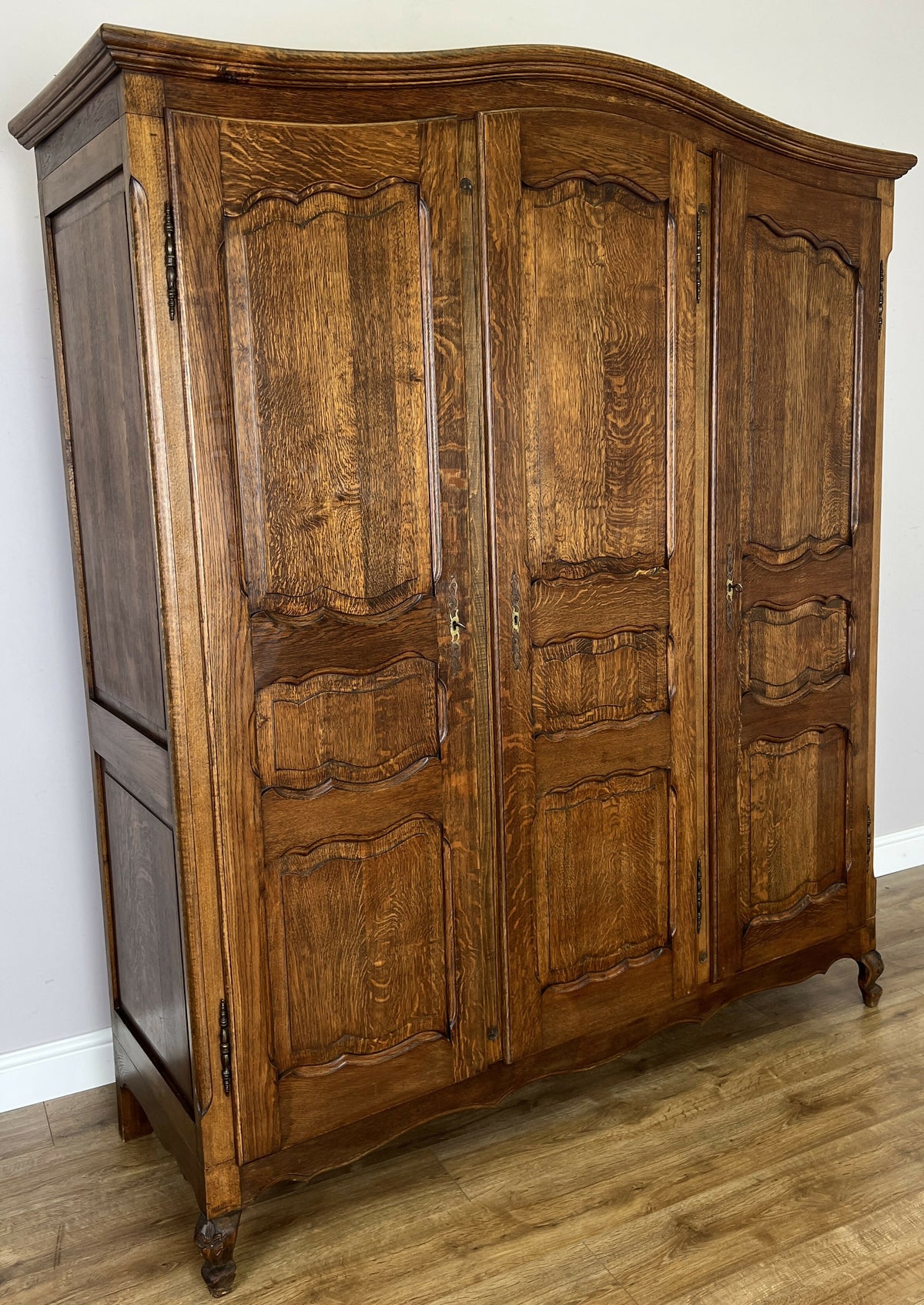Wardrobe Vintage French Louis XVI Style Oak Three Door Carved Armoire LOT 6507