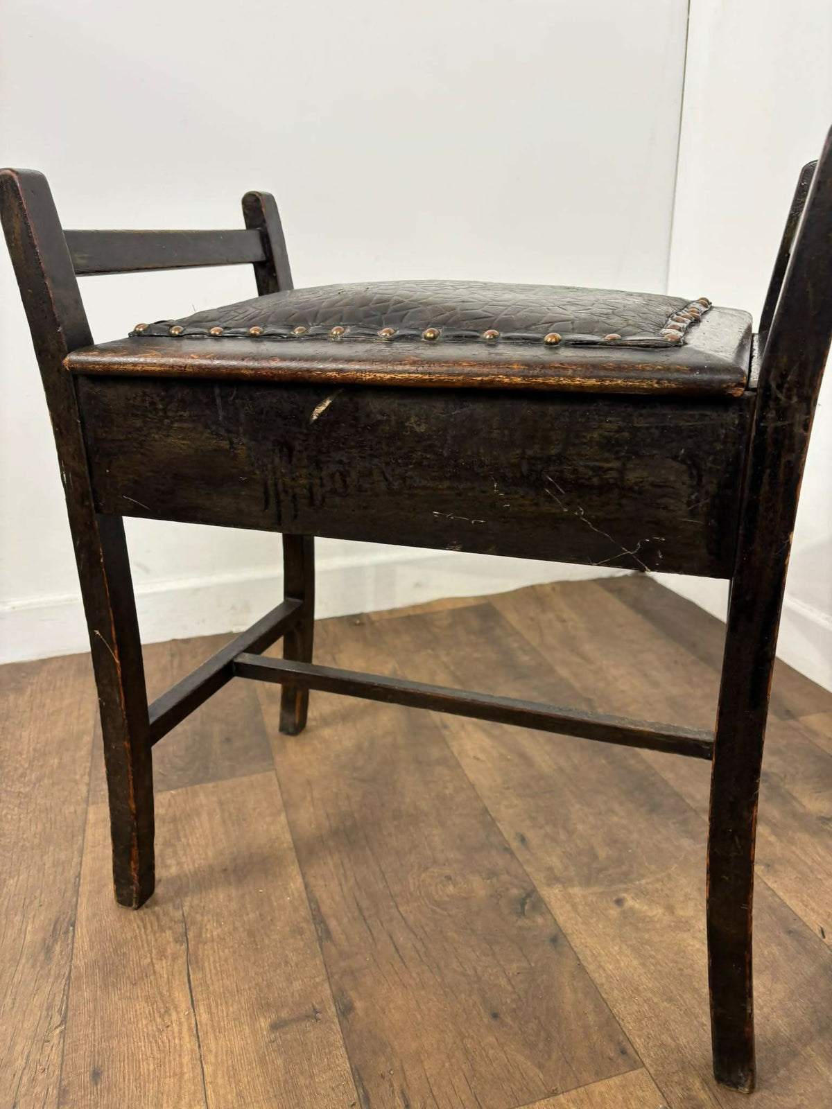 Vintage Beech Piano Stool with Lift-Up Storage
