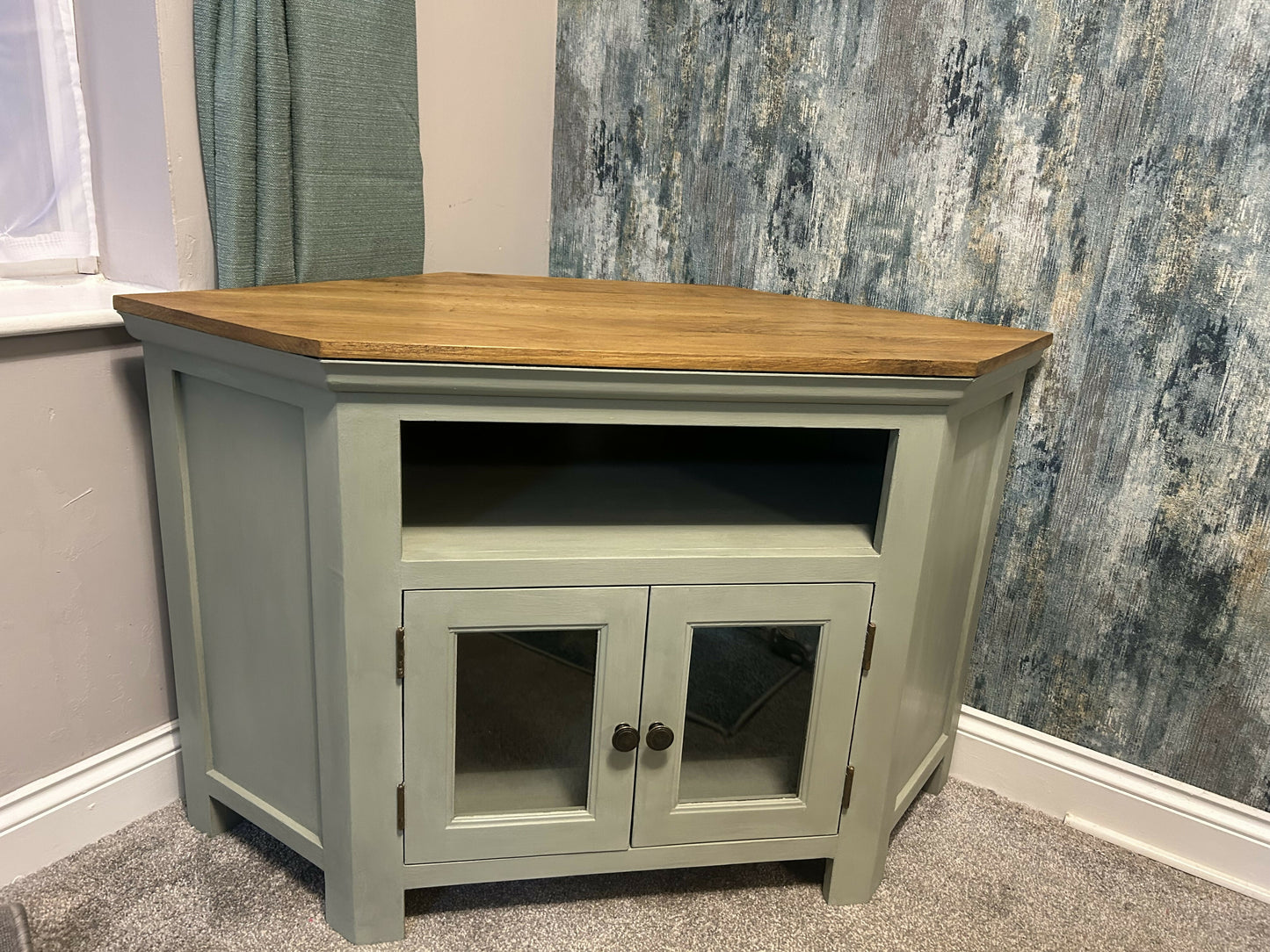 Upcycled solid wood corner tv stand