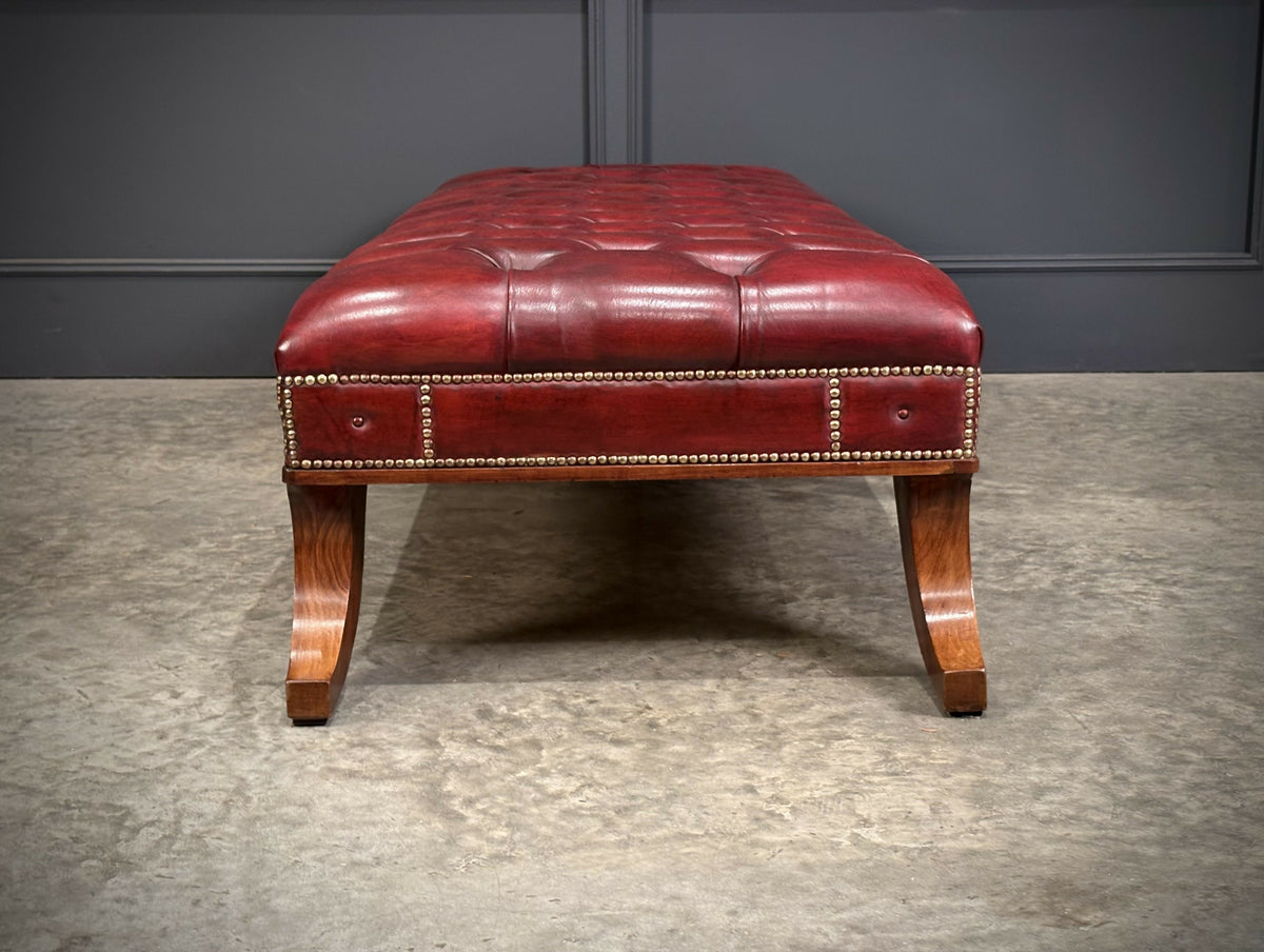 Large Red Buttoned Leather Footstool