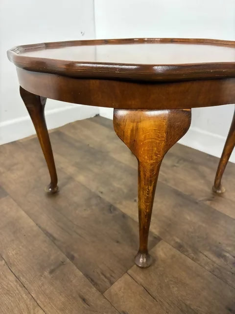 Vintage Walnut Veneer Scalloped Edge Coffee Table