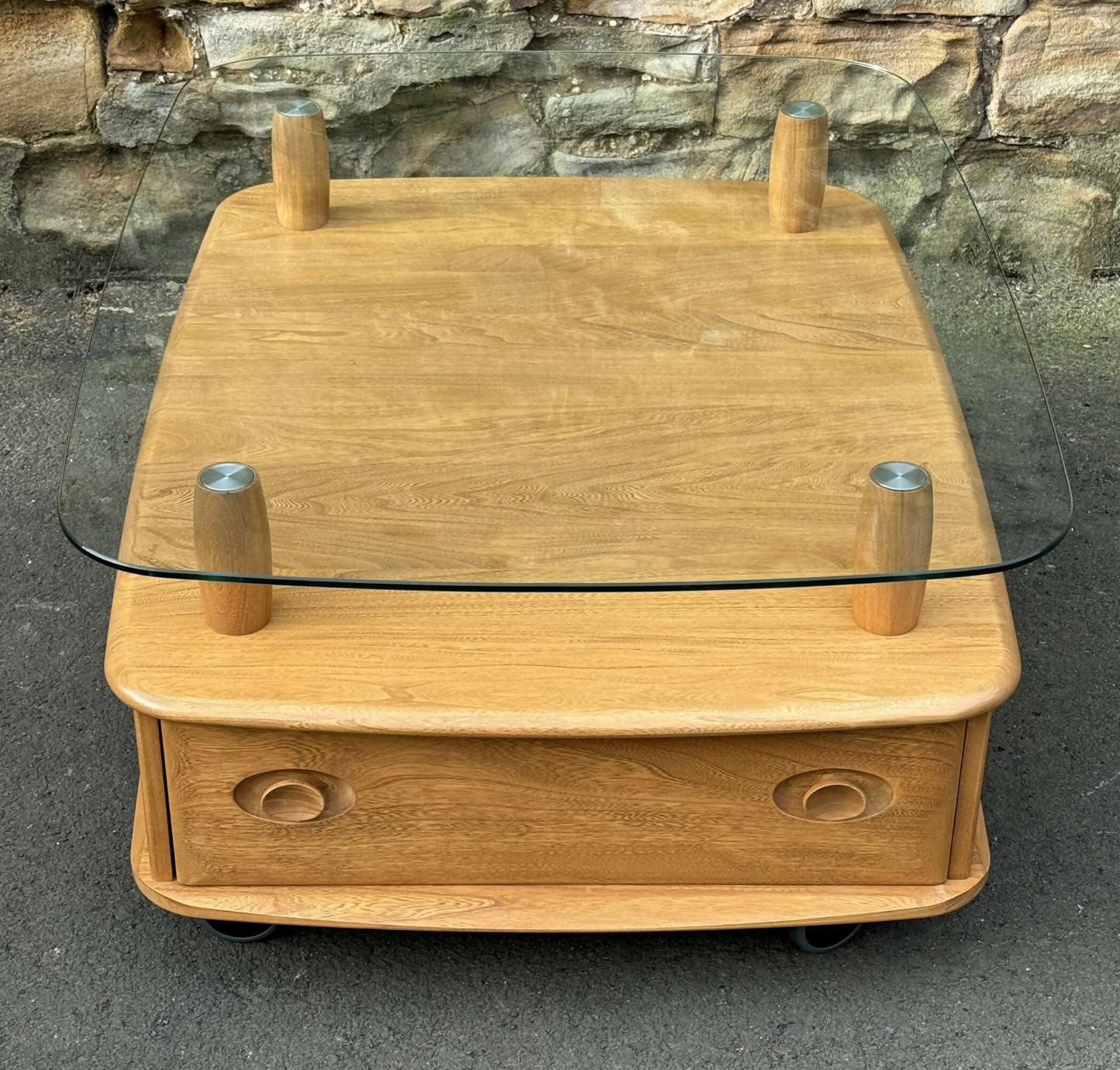 Ercol Light Elm Windsor Glass Top Coffee Table - Pandoras Box