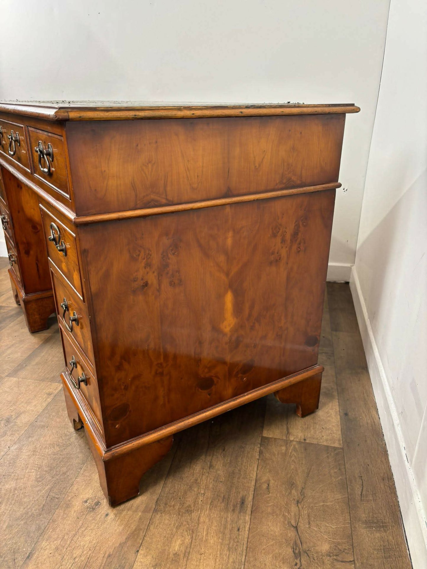 Reproduction Yew Wood Twin Pedestal Desk