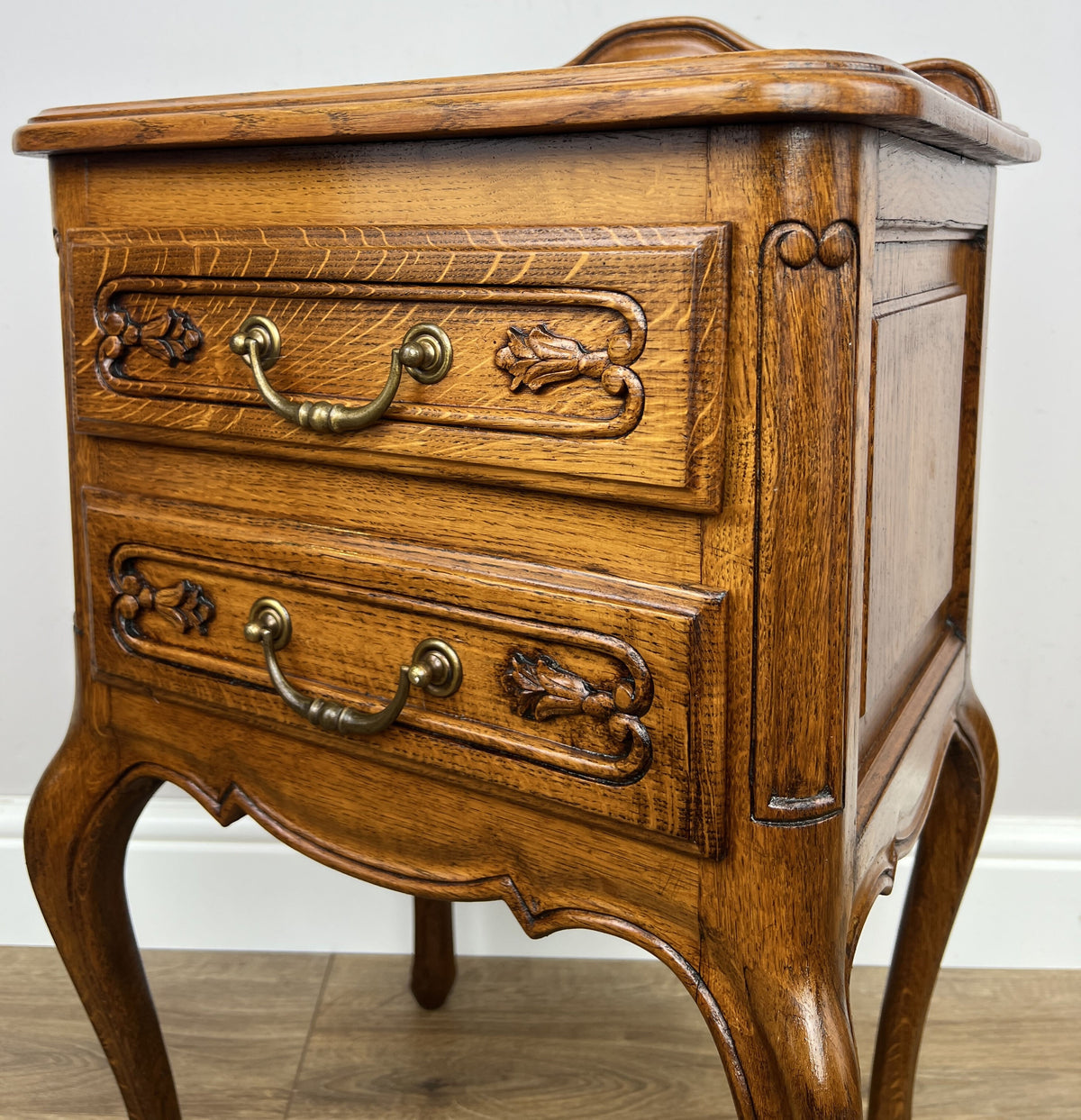 Pair of Bedside Tables Vintage French Louis Nightstands Oak Cabinets LOT 6575