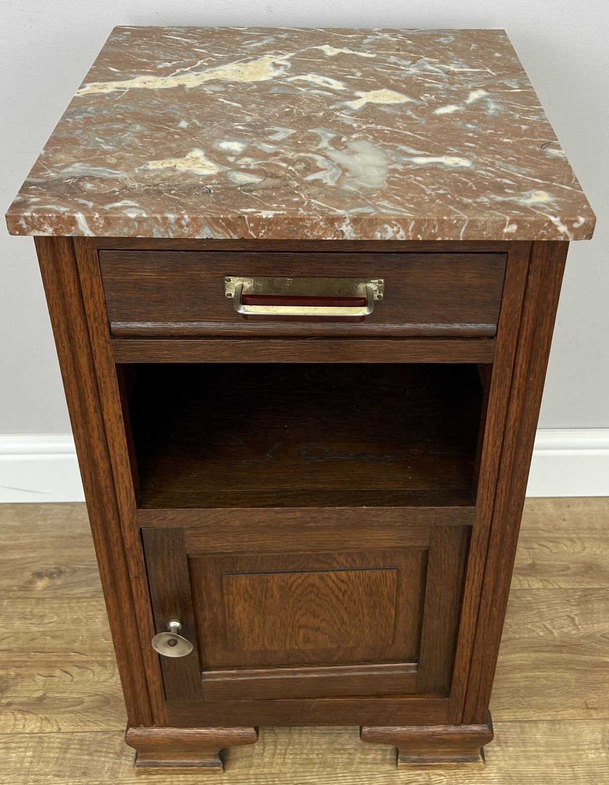 Bedside Table Antique French Style Oak Carved Marble Top Cabinet LOT 6601