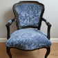 Louis XV Rococco Style Vintage Antique Chair Blue Crushed Velvet