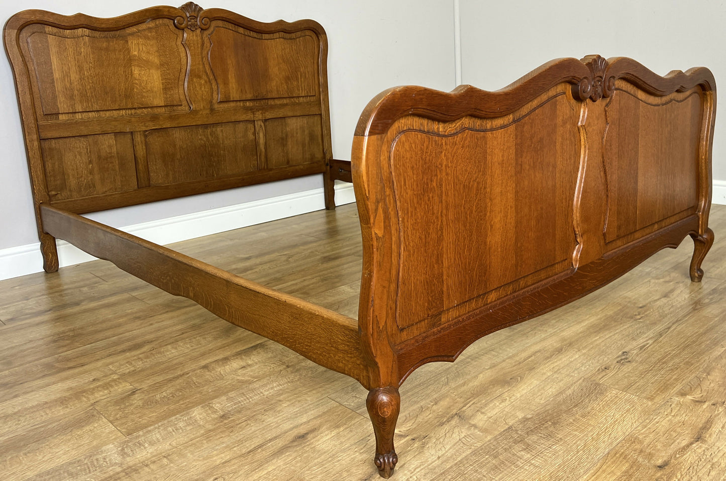 Bed Vintage French Louis XVI Double Bed Frame Oak Carved Headboard LOT 6408