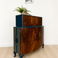 Navy Blue and Gold Art Deco Walnut Drinks Cabinet, cocktail cabinet, 1930s, vintage bar, sideboard, refurbished