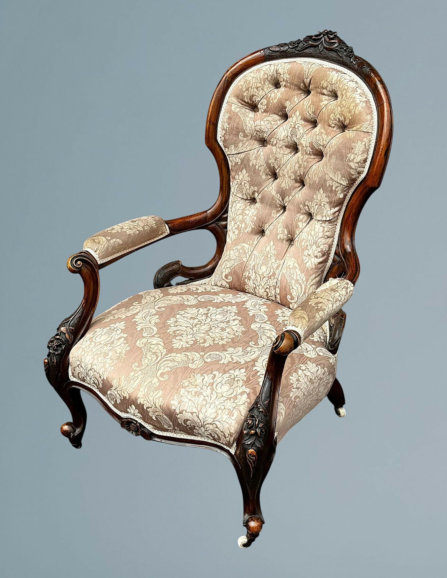 Victorian Walnut Open Armchair With Carved Decoration