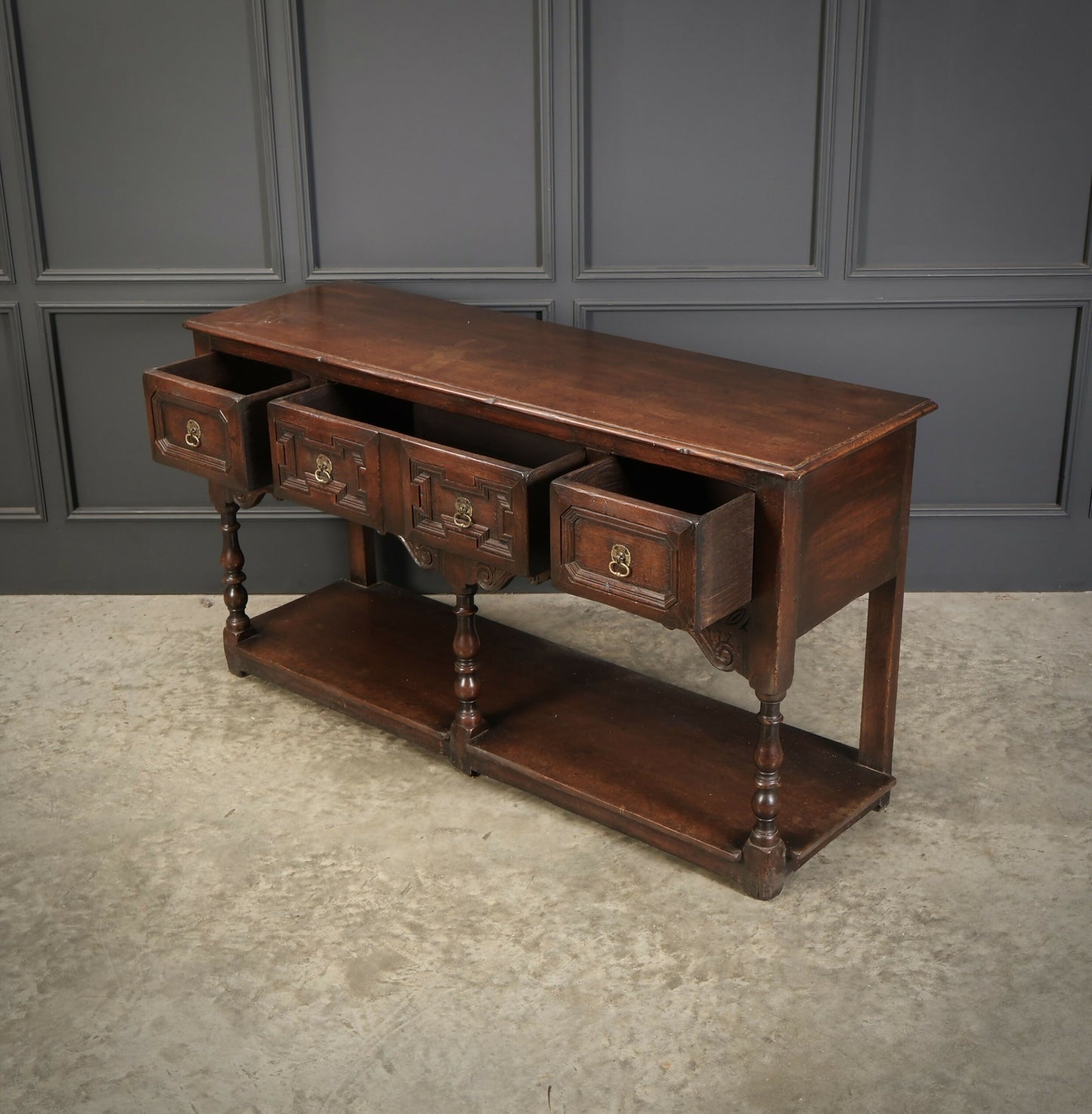 Rustic Oak Carved Antique Sideboard
