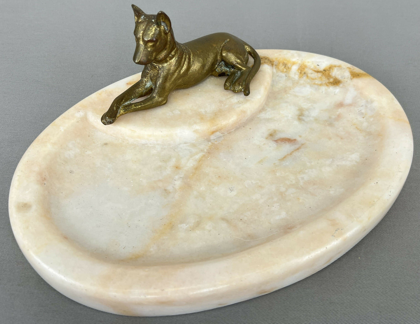 Tray Antique French Style Marble Brass Dog Decorative Display Tray LOT 6419