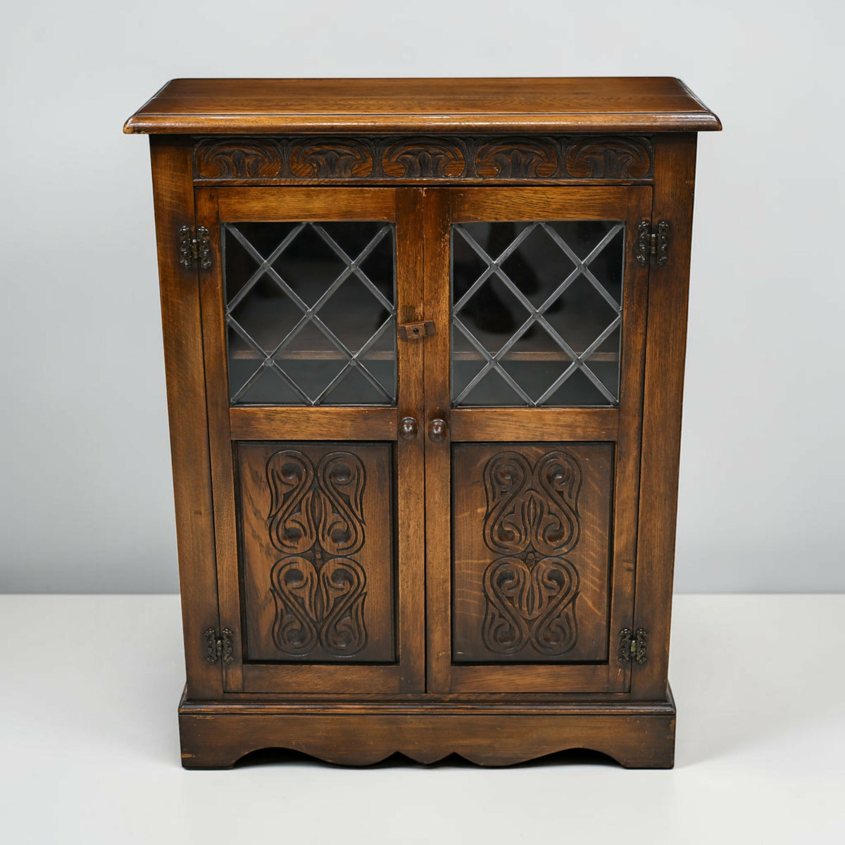 Bevan Funnell Reprodux Low Bookcase with 2 Shelves Leaded Glass FREE UK Delivery