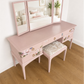 Dusky blush pink Stag Minstrel dressing table set with blossom and butterfly design.