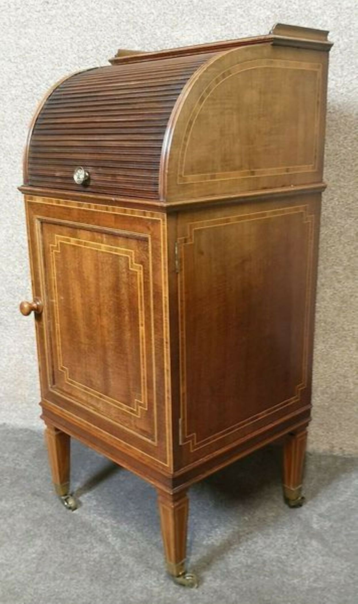 19th Century Inlaid Mahogany Tambour Shutter Cabinet / Bedside Cupboard