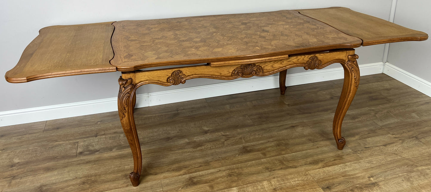 Dining Table Vintage French Louis XVI Carved Oak Extendable Table LOT 6358