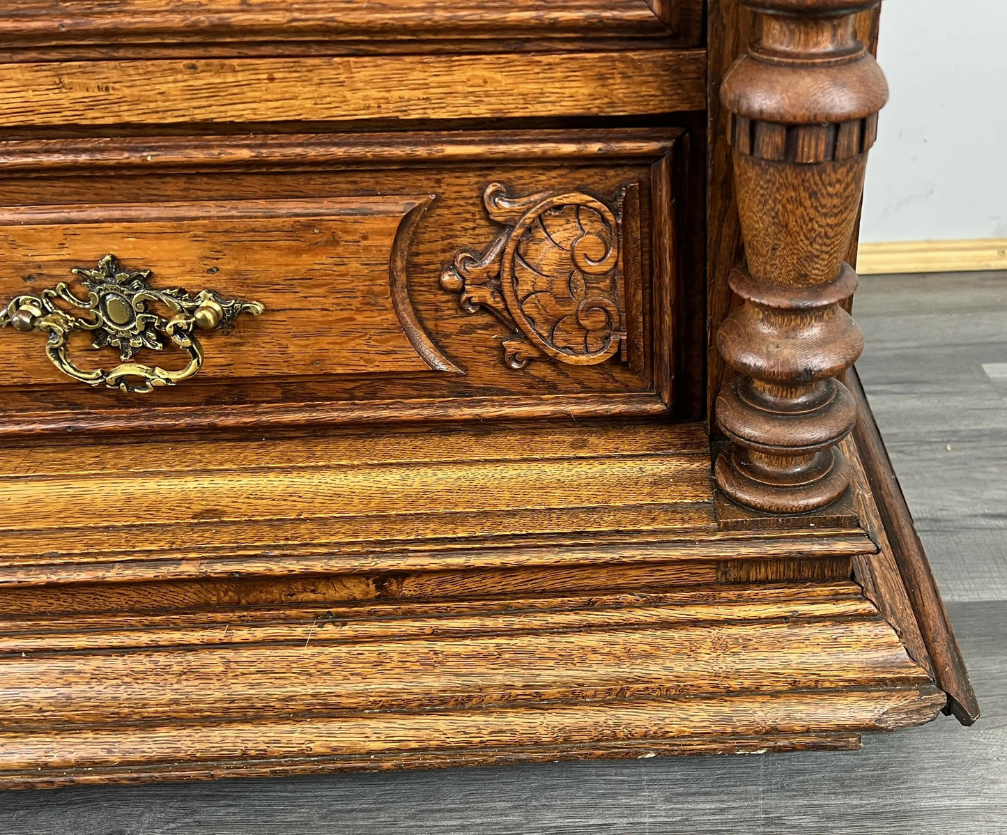 Chest of Drawers Antique French Style Marble Top Oak Carved Cabinet LOT 4808