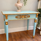 Neoclassical Grecian Console Table in Turquoise Blue & Gold Gilt