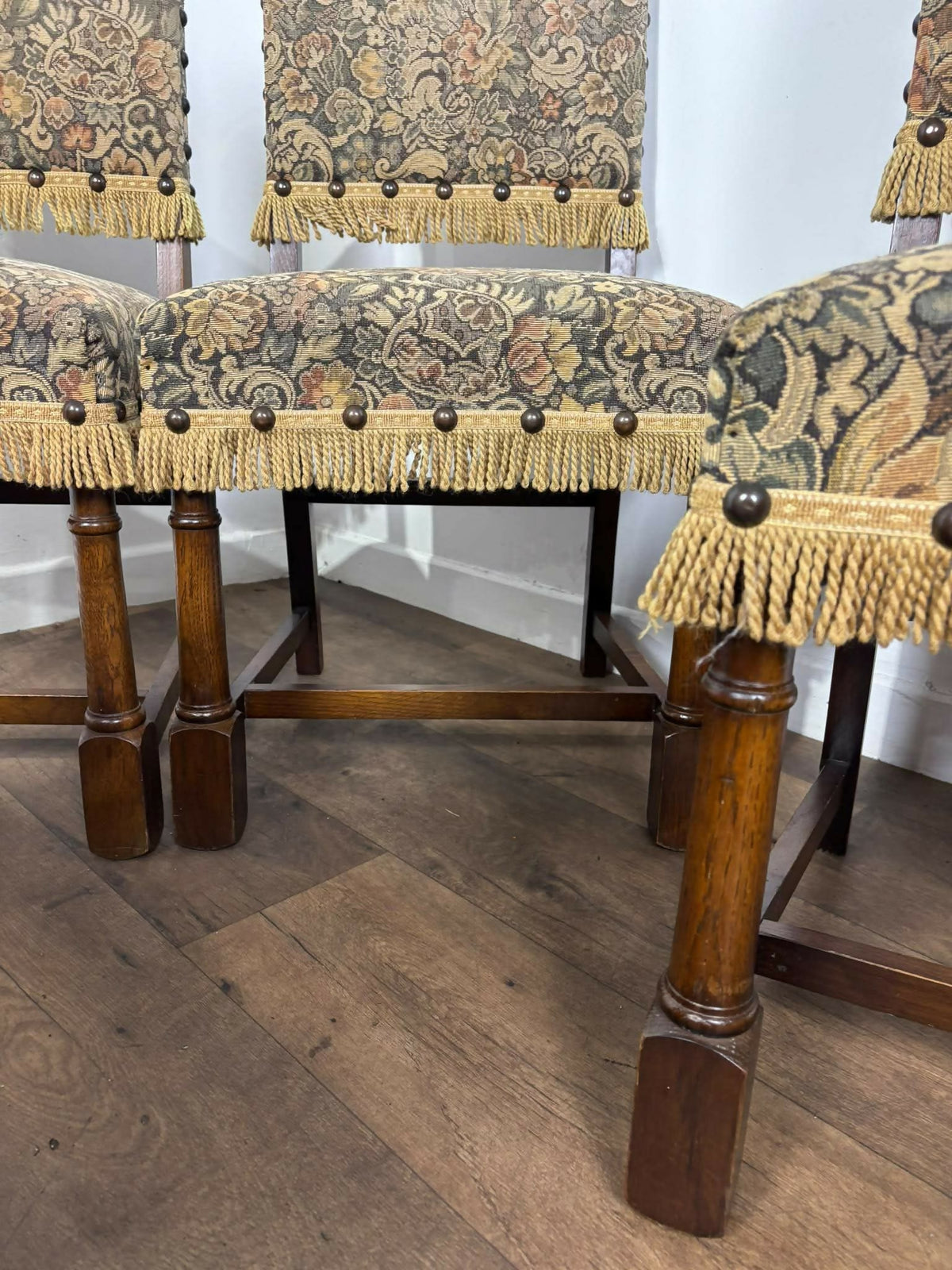 Set of Four Vintage Oak Upholstered Dining Chairs
