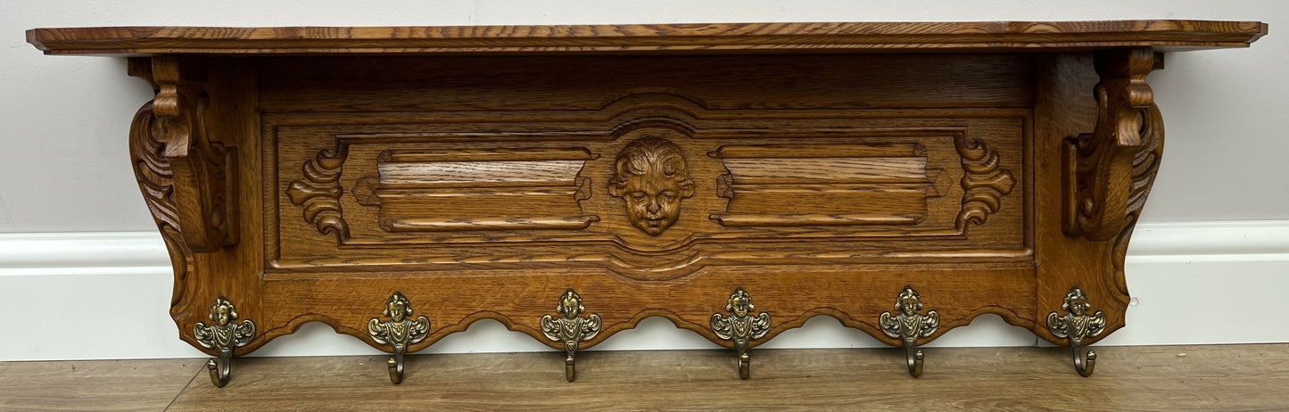 Coat Rack Vintage French Oak Wall Mounted 6 Hooks Carved Rack Hanger LOT 6304