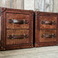 Bespoke English vintage bedside cabinets - custom wood framed - luxury hand dyed leather nightstands