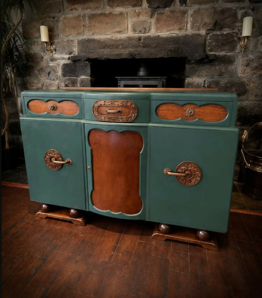 Vintage Art Deco Sideboard - Green & Original Wood
