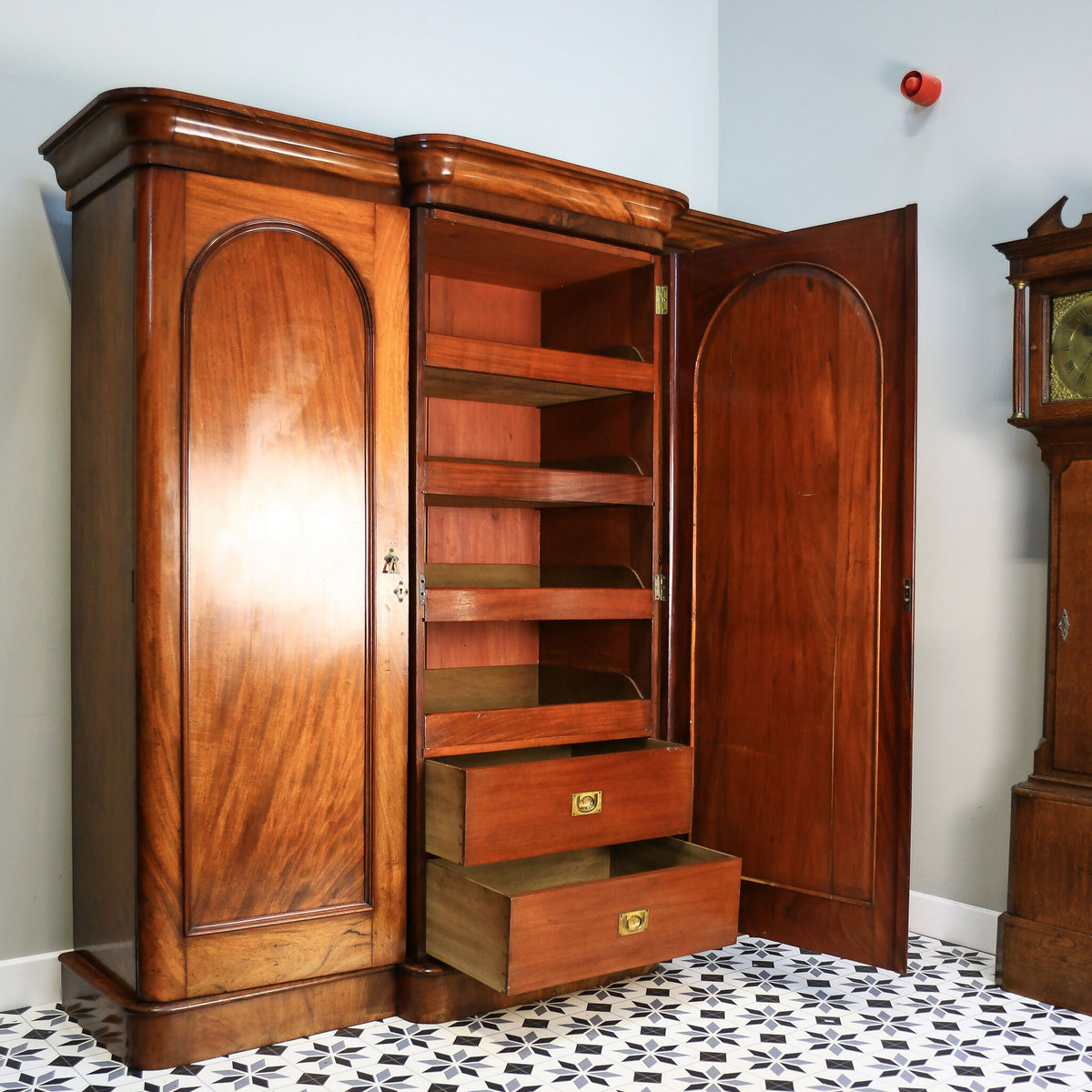 Antique Triple Mahogany Fitted Wardrobe Breakfront Victorian