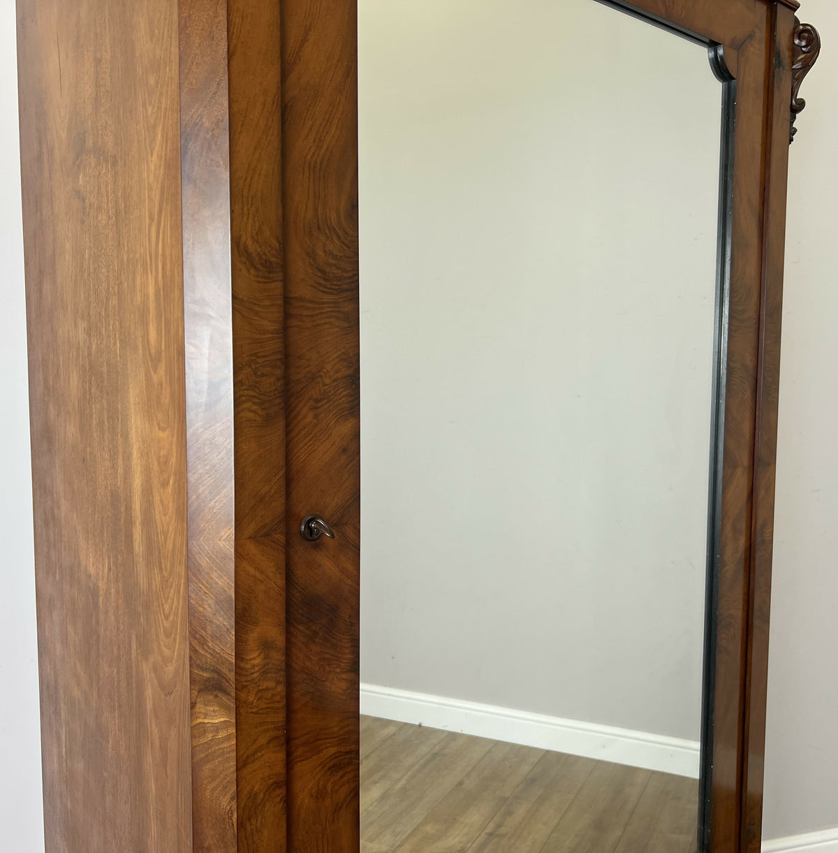 Wardrobe Antique French Style Burr Walnut Mirrored Carved Armoire LOT 6512