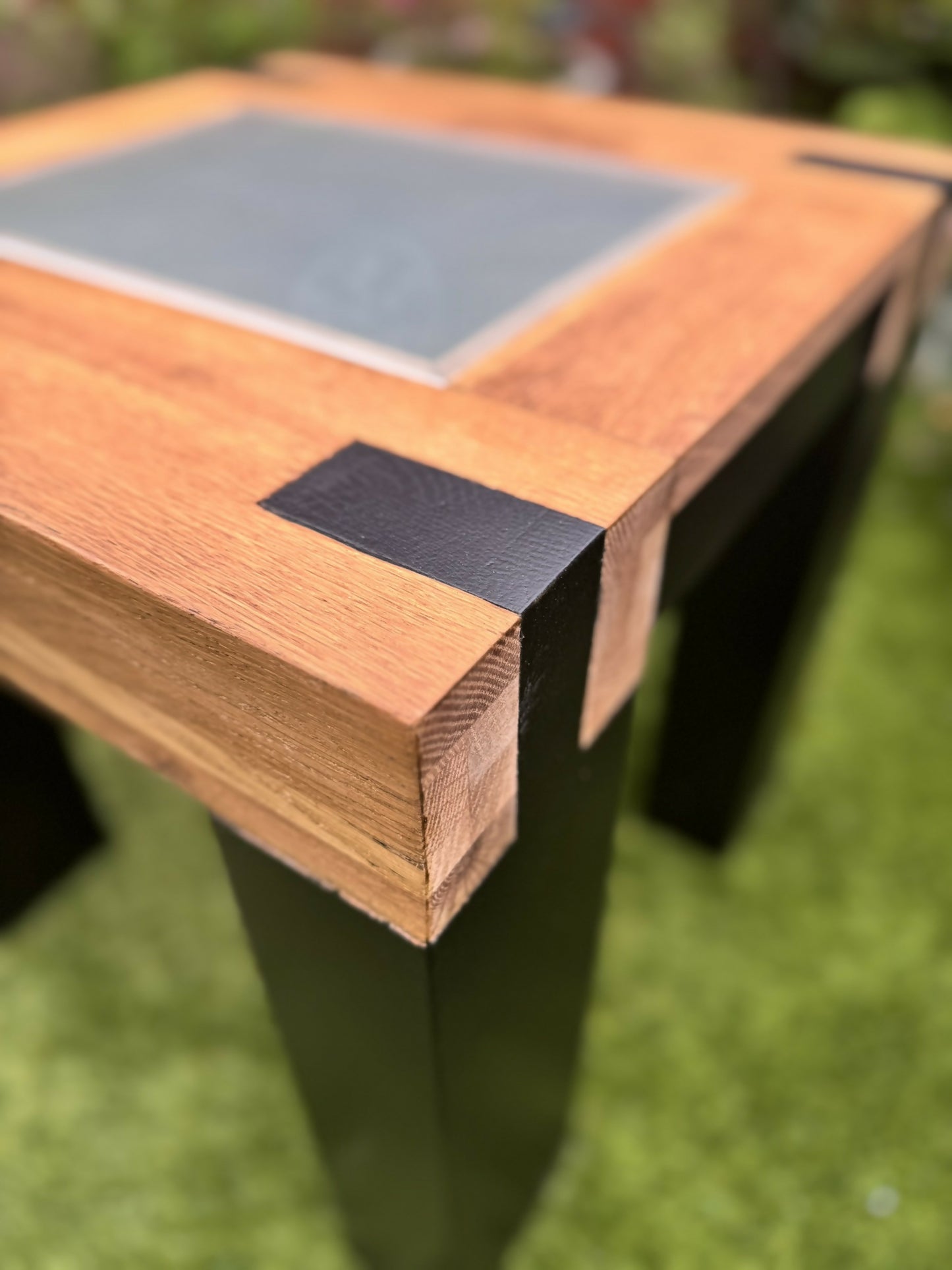 Oak Side Table with Glass Top, Black and Wood End Table, Revived Industrial Furniture, Handmade Bedside or Lamp Table, UK