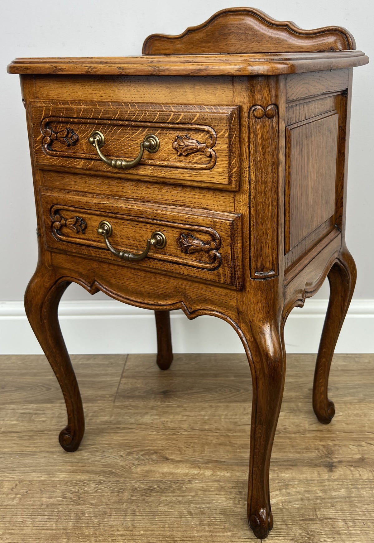 Pair of Bedside Tables Vintage French Louis Nightstands Oak Cabinets LOT 6575