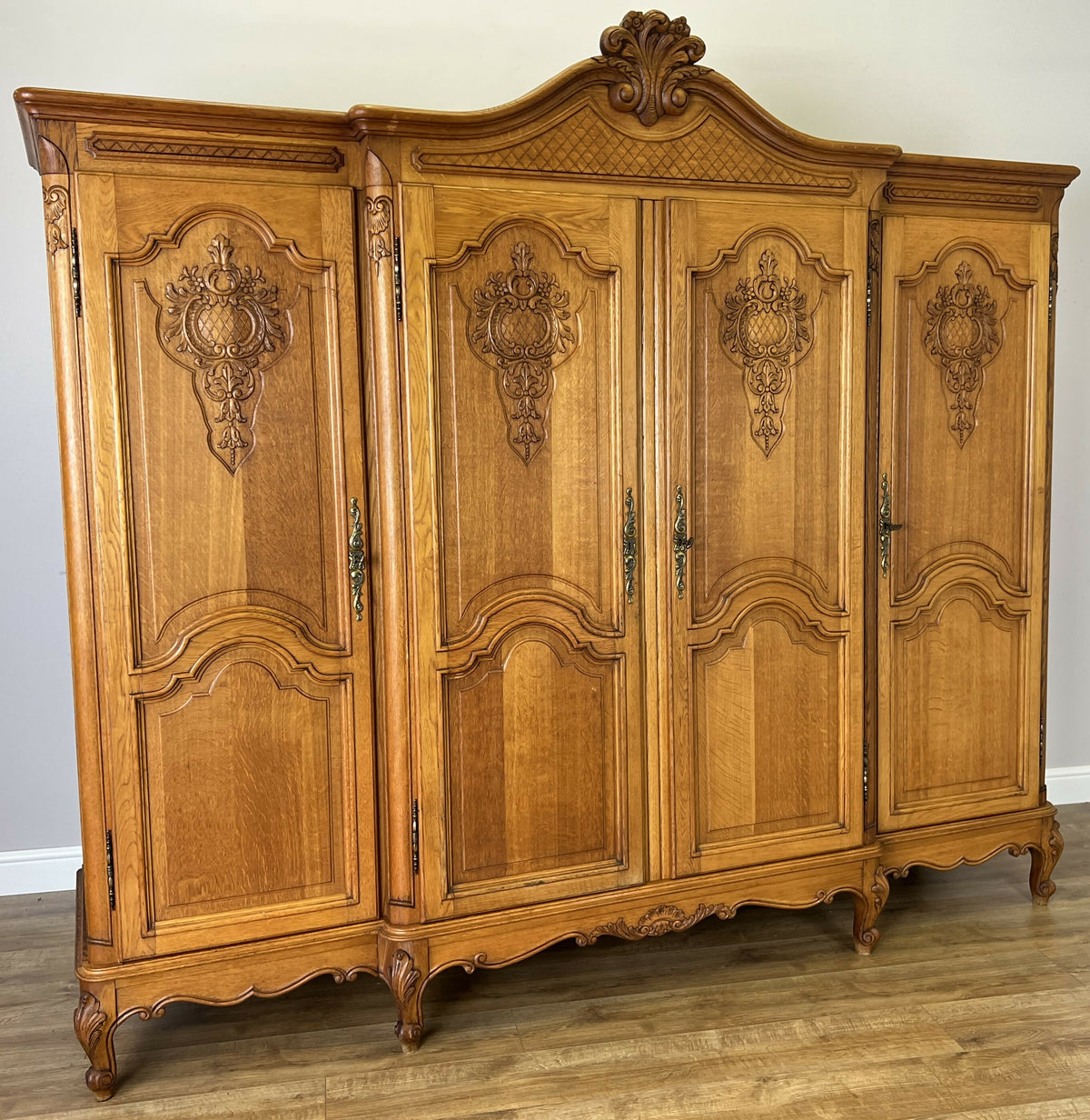 Wardrobe Vintage French Louis XVI Style Oak Four Door Carved Armoire LOT 6516