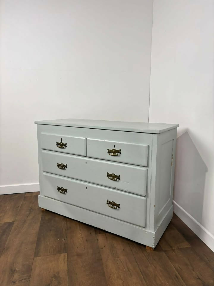 Victorian Blue Painted Pine Chest Of Drawers