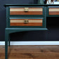 Mid Century Desk, Vintage Stag Desk, Dark Green and Gold Desk with Drawers.