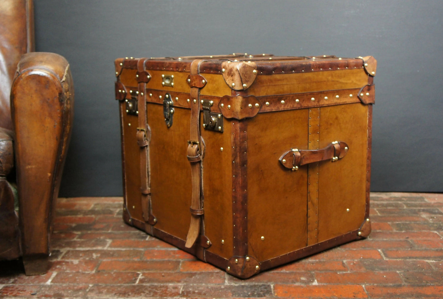 Handmade English Large Belted Occasional Side table Trunk