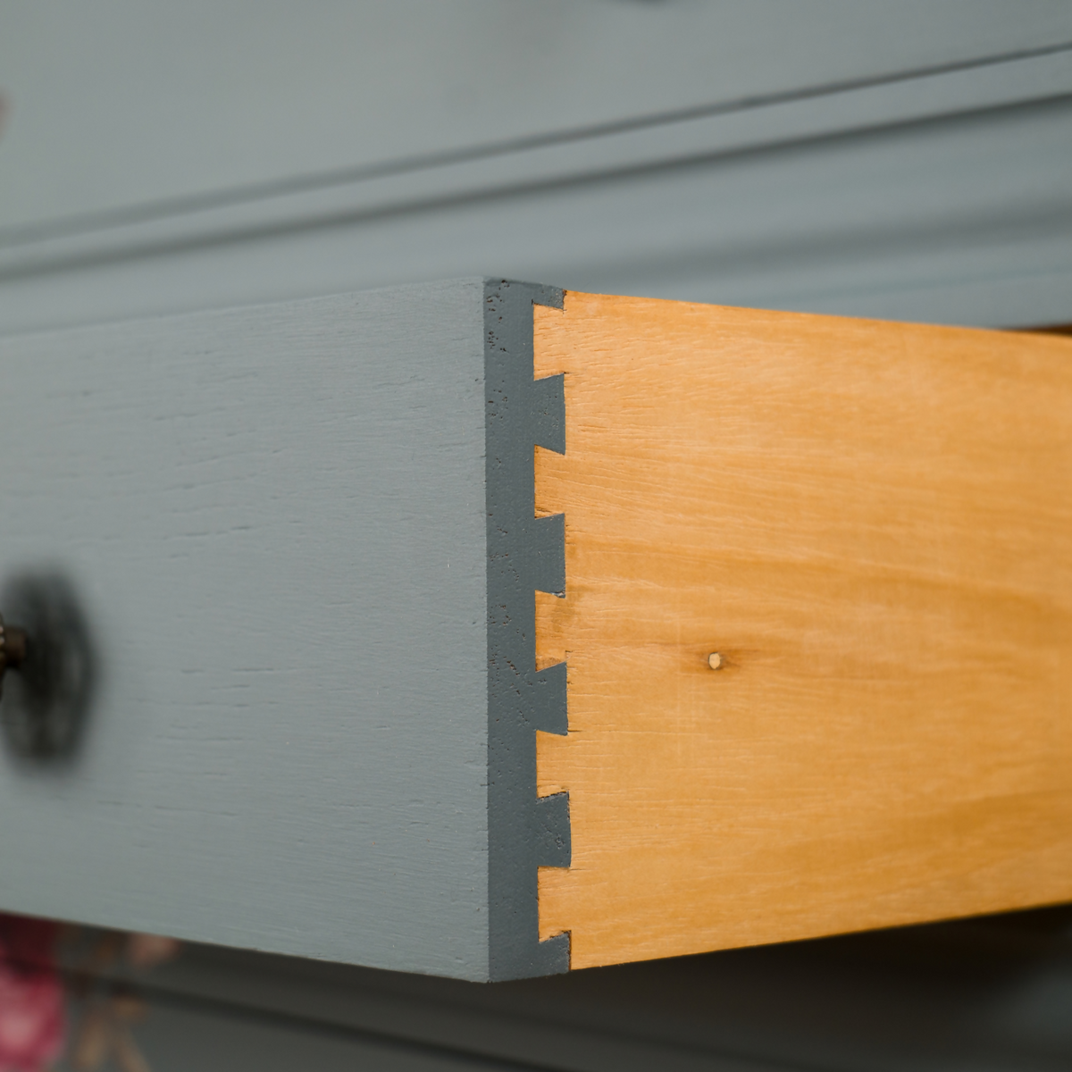 Floral Upcycled Chest of Drawers, Blue Grey Vintage Dresser, Painted Furniture