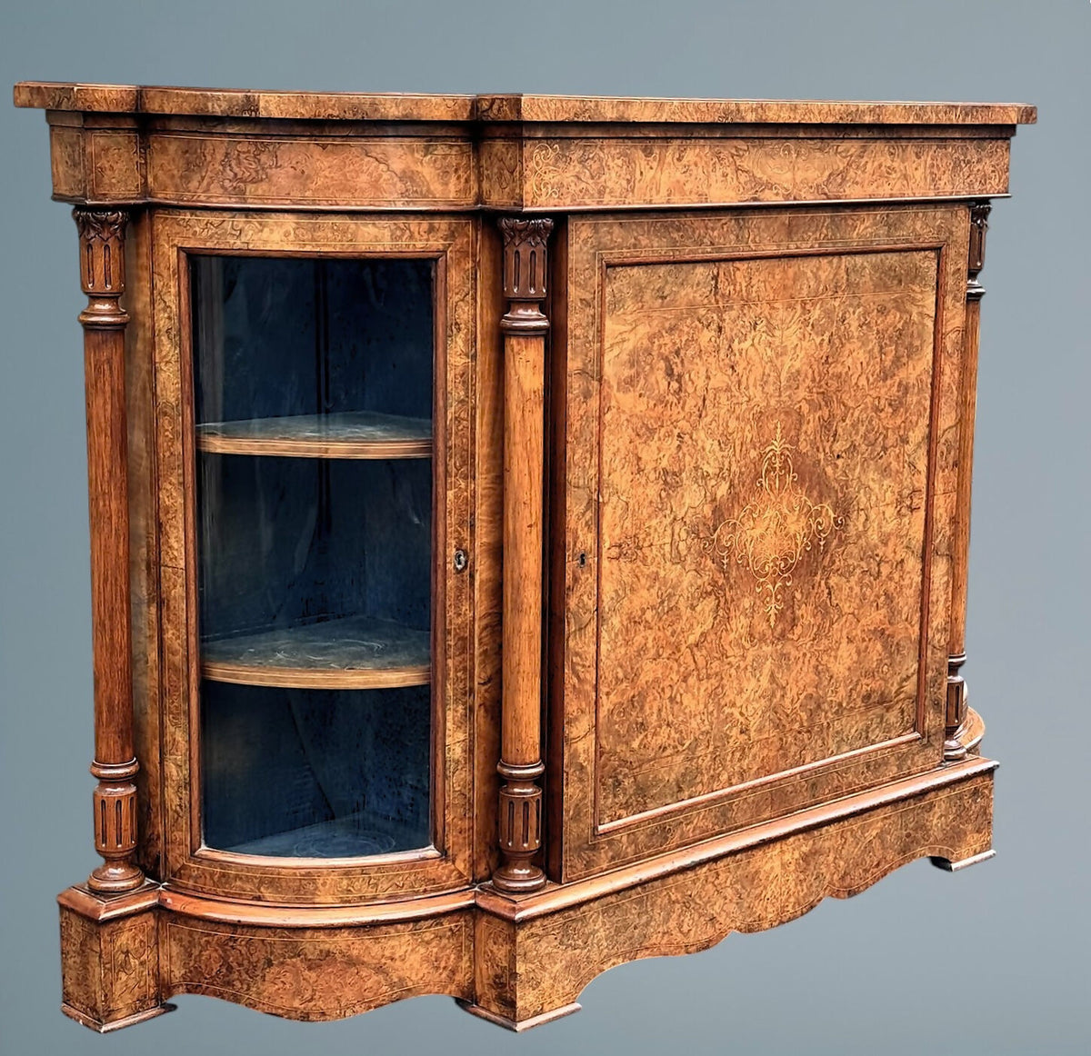 Victorian Inlaid Burr Walnut Credenza