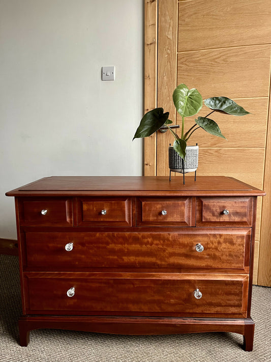 Vintage Mahogany Stag Lowboy Chest of Drawers, 1971, 6 Drawers, Sanded & Waxed