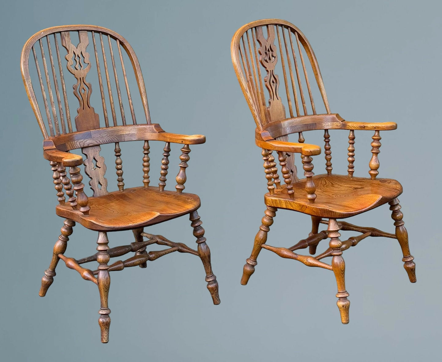 Large Pair of Ash Broad Arm Windsor Chairs
