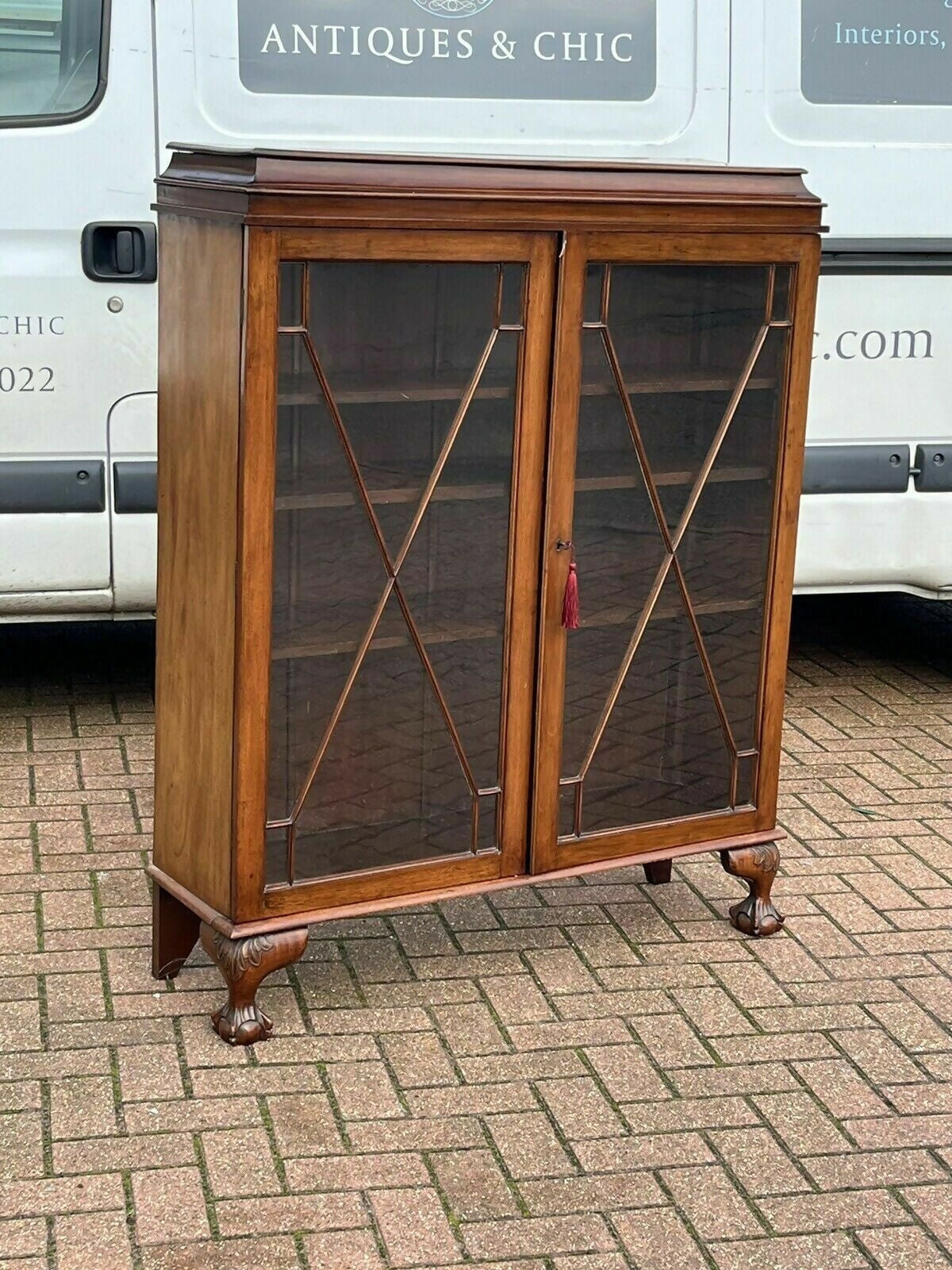 Vintage Mahogany Bookcase Display Cabinet With Adjustable Shelves