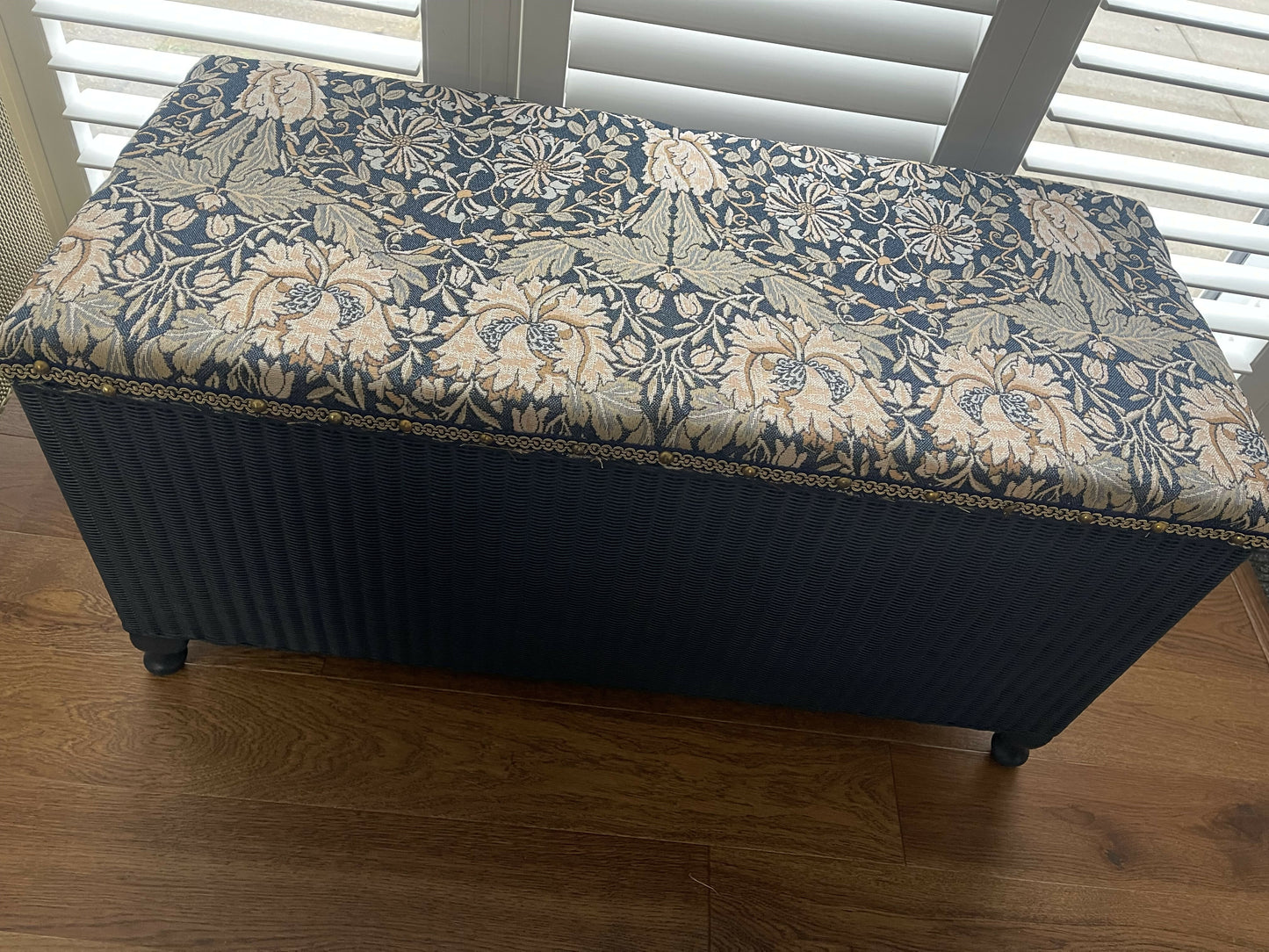 Blue and gold refurbished Lloyd loom mid century vintage Ottoman