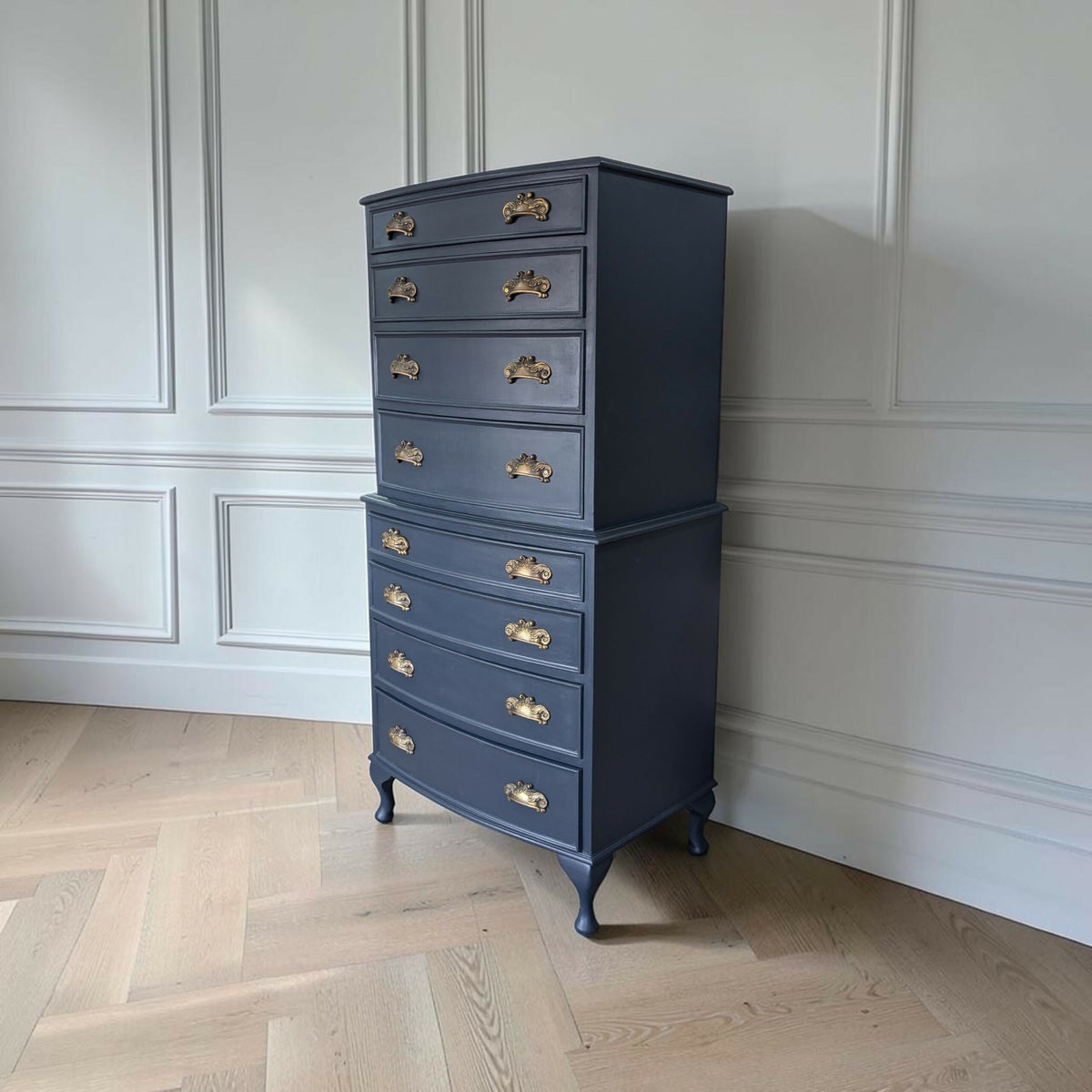 Vintage navy blue chest of drawers 8 drawers tallboy