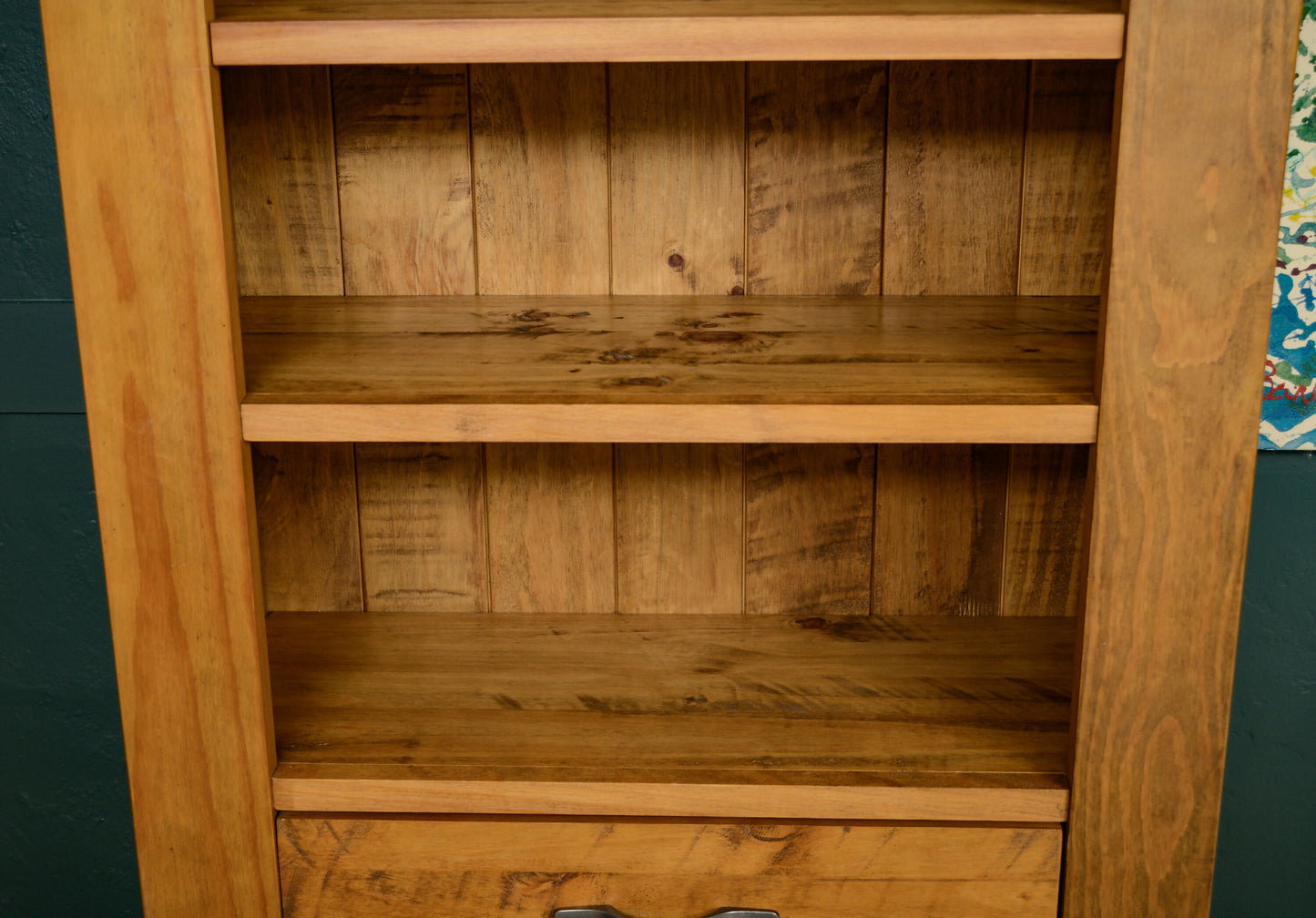 Rustic Tall Pine Bookcase with Drawer - 200 cm Tall
