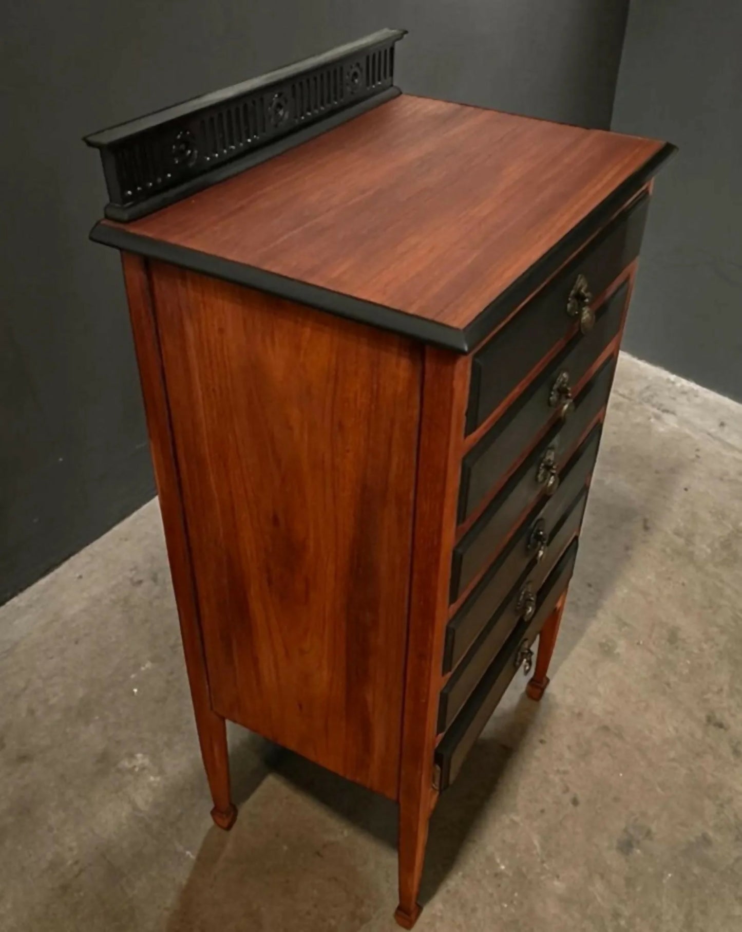 Antique Style 6 Drawer Chest Tallboy Cabinet Black/Wood Jewellery Storage 102cm