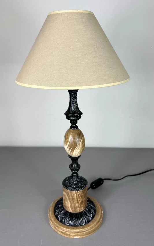 Table Lamp Vintage French Style Ceramic Brass Lamp with Shade LOT 5079